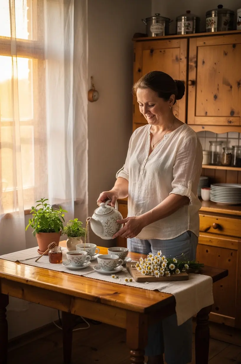 Arbatos lapų artimas planas, išryškinantis natūralias medžiagas ir jų teigiamą poveikį organizmui bei kasdieniam gerbūviui.